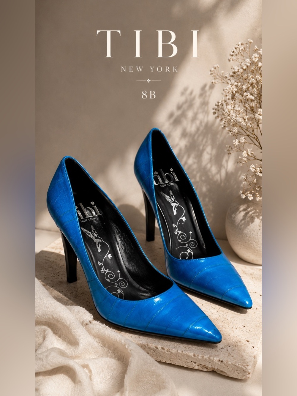 Tibi New York Electric Blue Eel Skin Pointed Toe Pumps Size 8B
